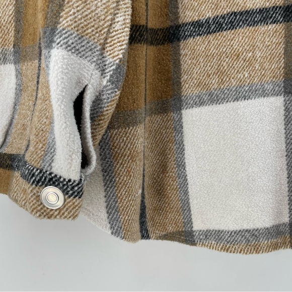No Brand Womens Button Up Shacket Jacket Camel Tan Plaid L - Picture 7 of 7